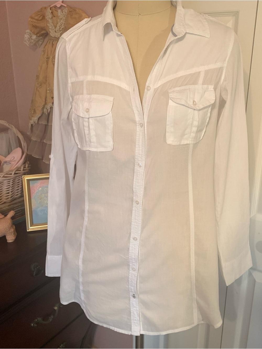 ZARA TRF White Semi-Sheer Button-Down Western Shirt